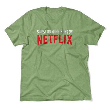 Sure, I Do Marathons On Netflix Men/Unisex T-Shirt in Heather Green color